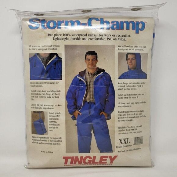 VINTAGE TINGLEY S66211.2X STORM BLUE 2XL 2PC RAIN SUIT STORM CHAMP QUANTITY 1 - Picture 1 of 7